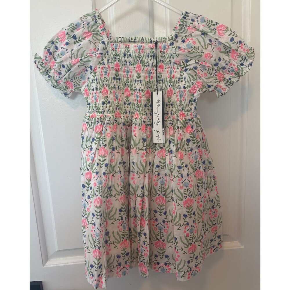 Little Paisley People Floral Smocked Dress White Pink & Blue Girls Size 3